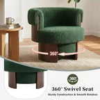 Fauteuil baril pivotant Whisen 360° avec design sculptural en bois courbé, cadre en bois massif, 81 cm de large, polyvalent pour le salon et la chambre à coucher