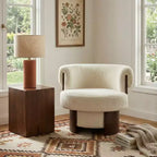 Fauteuil baril pivotant Whisen 360° avec design sculptural en bois courbé, cadre en bois massif, 81 cm de large, polyvalent pour le salon et la chambre à coucher