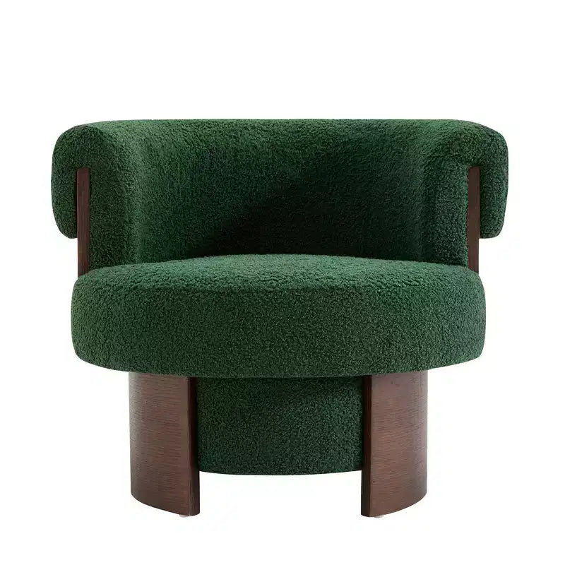 Fauteuil baril pivotant Whisen 360° avec design sculptural en bois courbé, cadre en bois massif, 81 cm de large, polyvalent pour le salon et la chambre à coucher