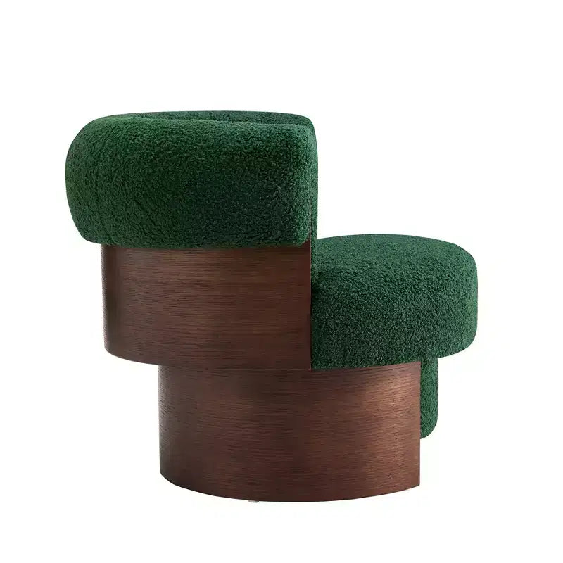 Fauteuil baril pivotant Whisen 360° avec design sculptural en bois courbé, cadre en bois massif, 81 cm de large, polyvalent pour le salon et la chambre à coucher