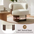 Fauteuil baril pivotant Whisen 360° avec design sculptural en bois courbé, cadre en bois massif, 81 cm de large, polyvalent pour le salon et la chambre à coucher