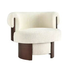 Fauteuil baril pivotant Whisen 360° avec design sculptural en bois courbé, cadre en bois massif, 81 cm de large, polyvalent pour le salon et la chambre à coucher