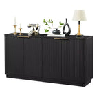 JVNOXK 63 Armoire de buffet à rayures verticales avec rangement, meuble TV à vagues incurvées pour salon, chambre, couloir, noir