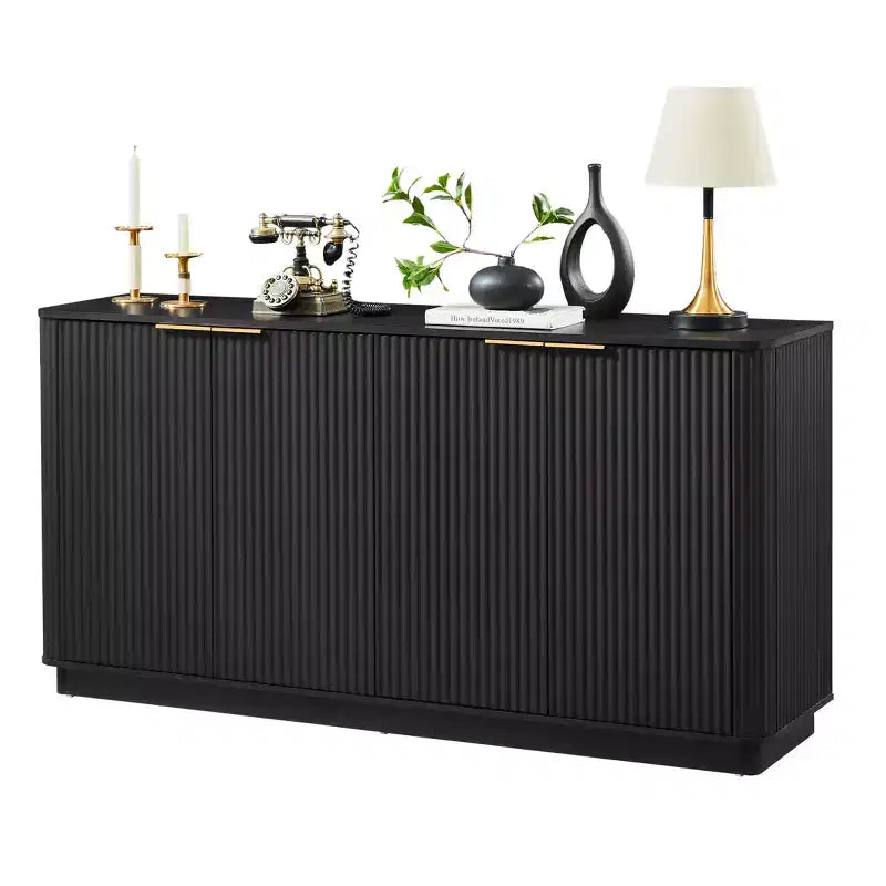 JVNOXK 63 Armoire de buffet à rayures verticales avec rangement, meuble TV à vagues incurvées pour salon, chambre, couloir, noir