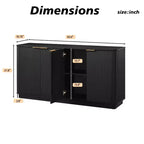 JVNOXK 63 Armoire de buffet à rayures verticales avec rangement, meuble TV à vagues incurvées pour salon, chambre, couloir, noir