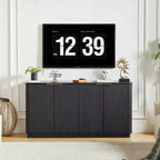 JVNOXK 63 Armoire de buffet à rayures verticales avec rangement, meuble TV à vagues incurvées pour salon, chambre, couloir, noir