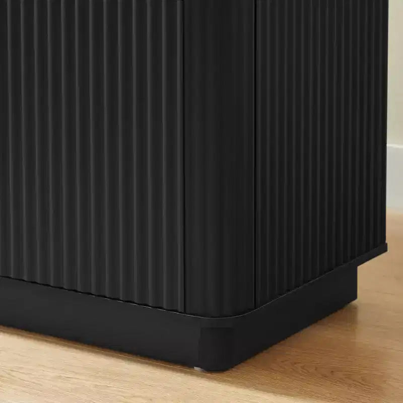 JVNOXK 63 Armoire de buffet à rayures verticales avec rangement, meuble TV à vagues incurvées pour salon, chambre, couloir, noir