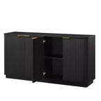 JVNOXK 63 Armoire de buffet à rayures verticales avec rangement, meuble TV à vagues incurvées pour salon, chambre, couloir, noir
