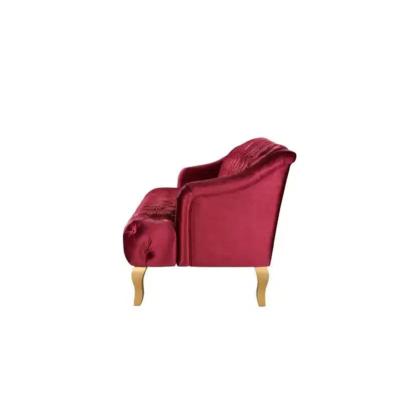 Canapé trois places en velours capitonné de style moderne du milieu du siècle Whisen avec pieds en bois courbés