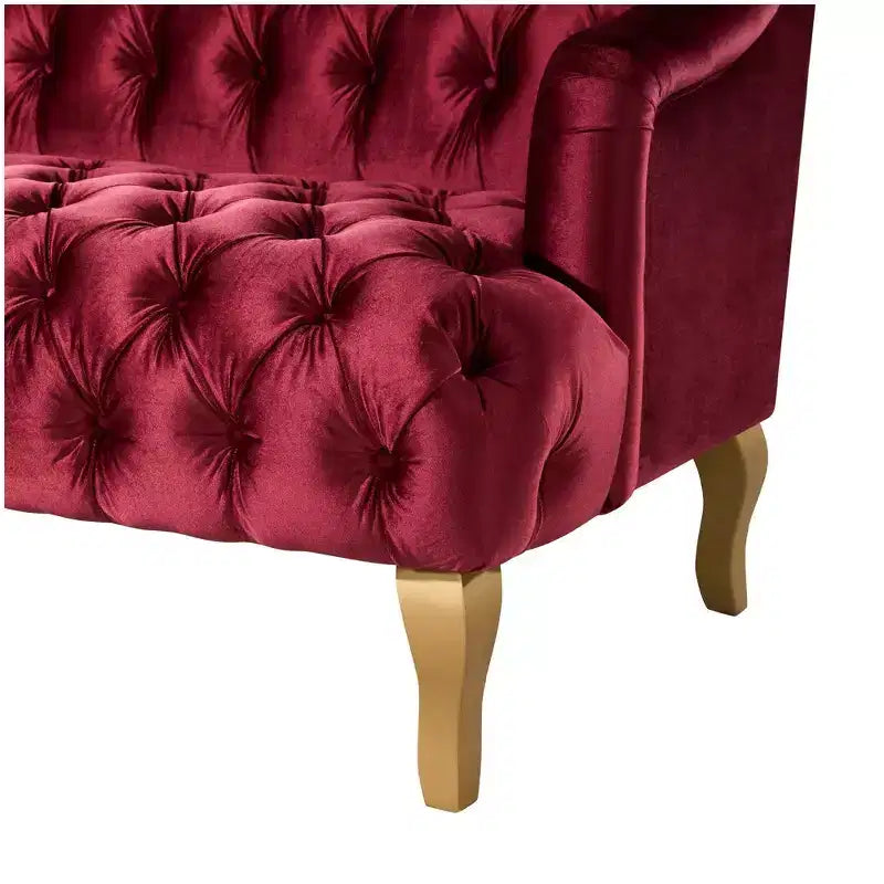 Canapé trois places en velours capitonné de style moderne du milieu du siècle Whisen avec pieds en bois courbés