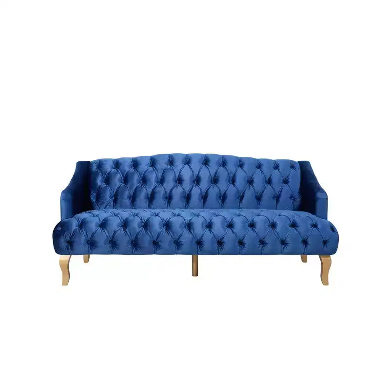 Canapé trois places en velours capitonné de style moderne du milieu du siècle Whisen avec pieds en bois courbés
