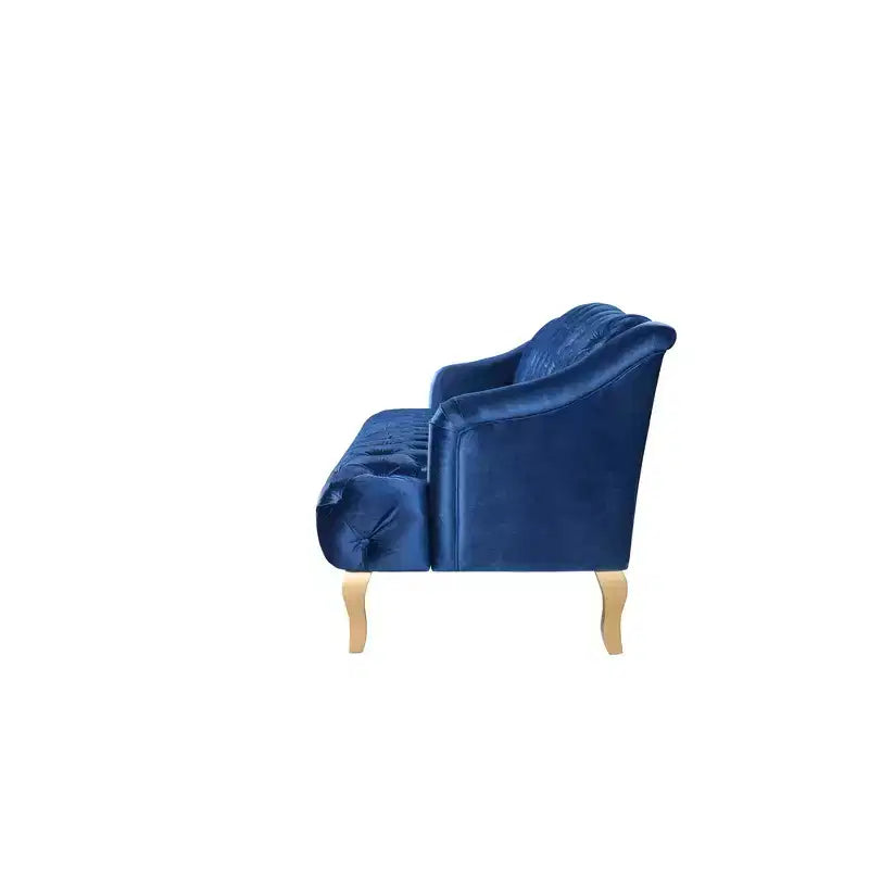 Canapé trois places en velours capitonné de style moderne du milieu du siècle Whisen avec pieds en bois courbés