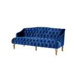 Canapé trois places en velours capitonné de style moderne du milieu du siècle Whisen avec pieds en bois courbés