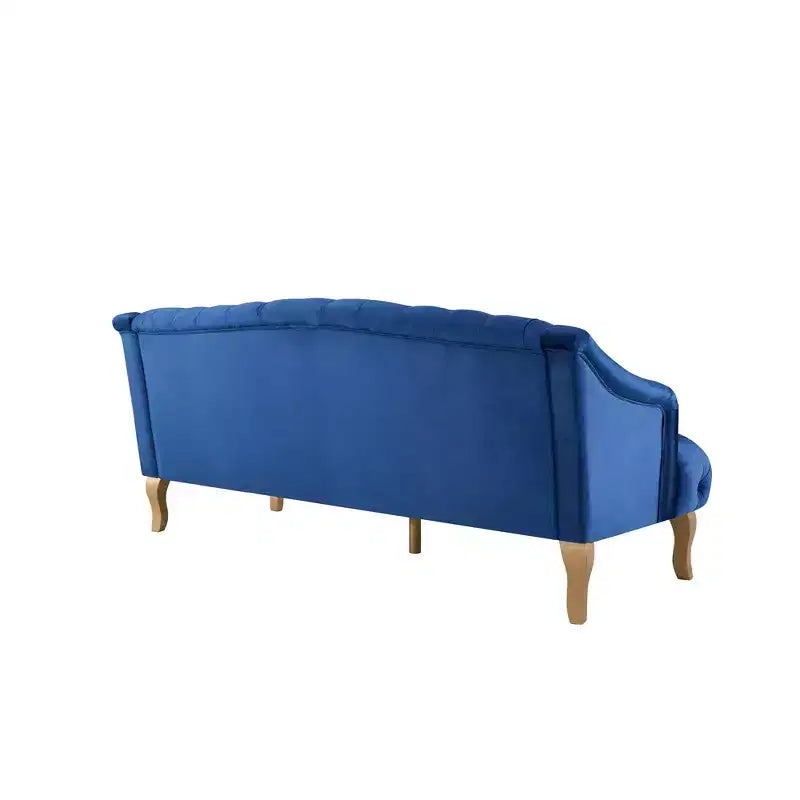 Canapé trois places en velours capitonné de style moderne du milieu du siècle Whisen avec pieds en bois courbés