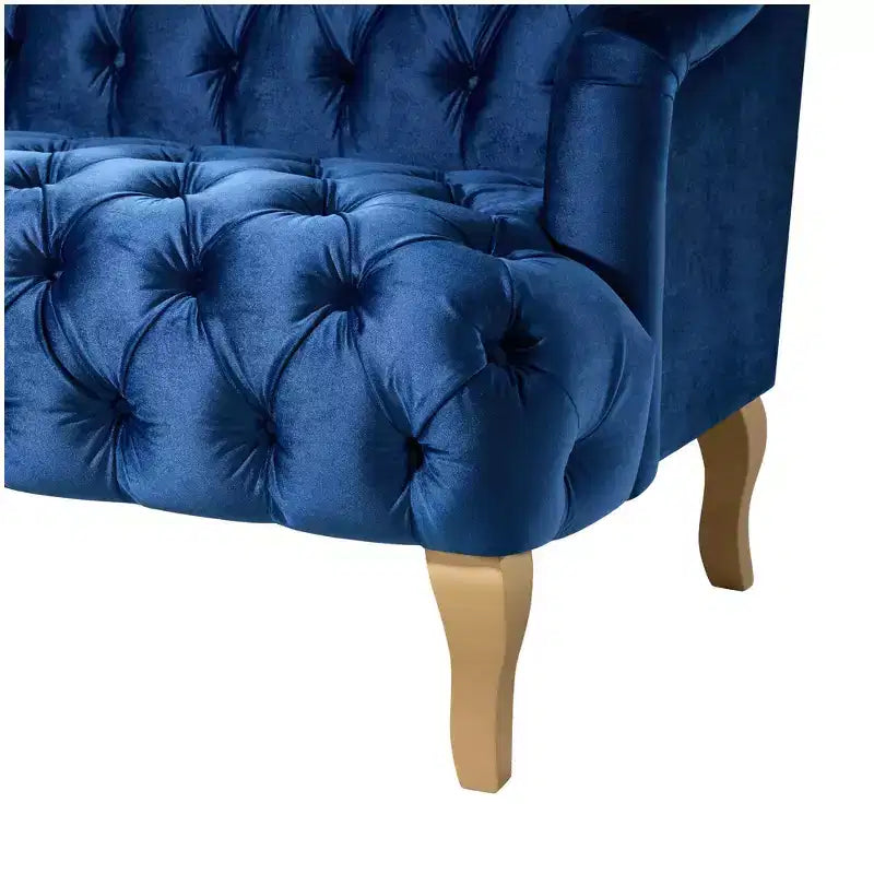 Canapé trois places en velours capitonné de style moderne du milieu du siècle Whisen avec pieds en bois courbés