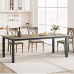 Table de salle à manger industrielle 78,7 pour 6-8 personnes, rectangulaire extra longue, cadre en métal robuste, finition bois gris rustique, cuisine et salle à manger modernes, gris