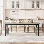 Table de salle à manger industrielle 78,7 pour 6-8 personnes, rectangulaire extra longue, cadre en métal robuste, finition bois gris rustique, cuisine et salle à manger modernes, gris
