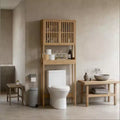 GDFStudio Rhett Vertical Bamboo Over Toilet Storage Cabinet with Adjustable Shelves and Slatted Doors