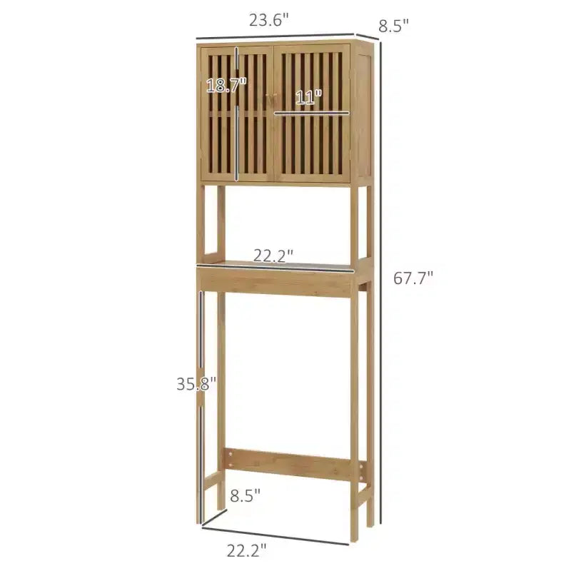 Meuble de rangement vertical en bambou GDFStudio Rhett à poser au-dessus des toilettes avec étagères réglables et portes à lattes