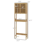 Meuble de rangement vertical en bambou GDFStudio Rhett à poser au-dessus des toilettes avec étagères réglables et portes à lattes