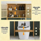 Meuble de rangement vertical en bambou GDFStudio Rhett à poser au-dessus des toilettes avec étagères réglables et portes à lattes