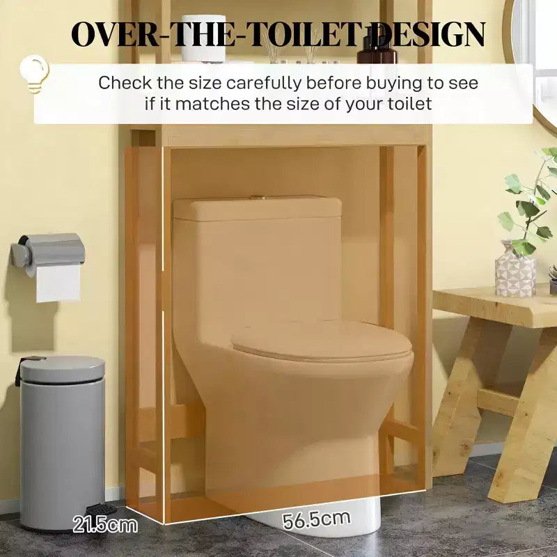 Meuble de rangement vertical en bambou GDFStudio Rhett à poser au-dessus des toilettes avec étagères réglables et portes à lattes