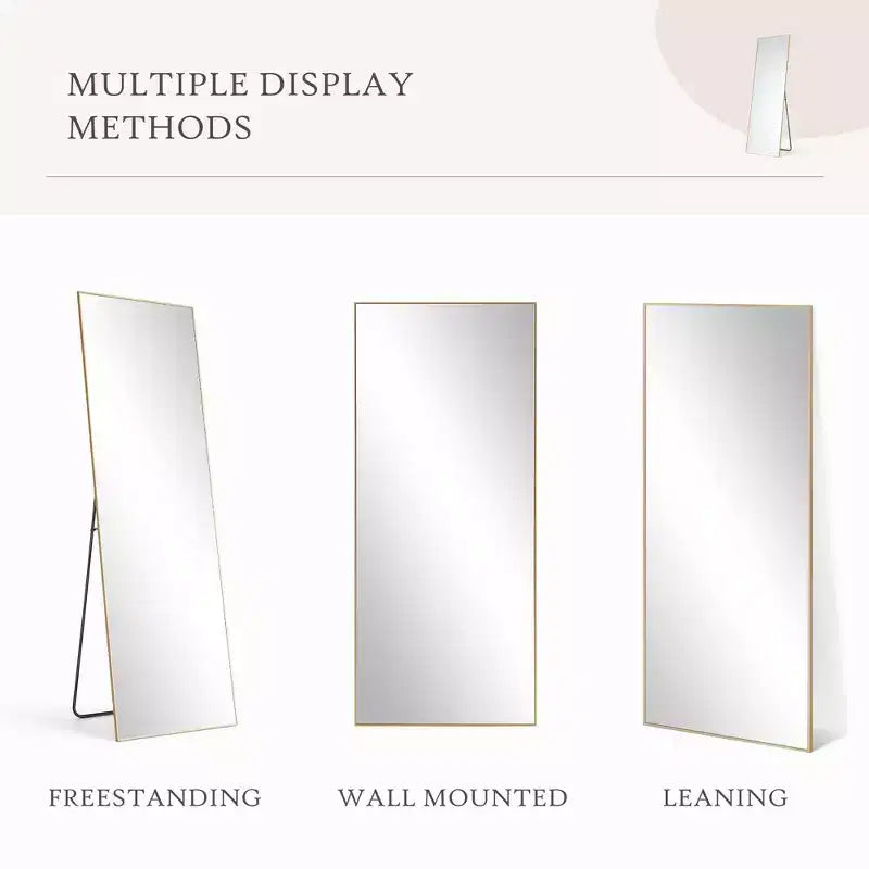 JIONJOY Miroir pleine longueur 16x59, verre HD incassable, cadre en métal, mural/sur pied pour chambre à coucher, placard, entrée