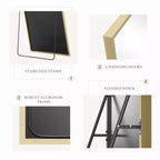 JIONJOY Miroir pleine longueur 16x59, verre HD incassable, cadre en métal, mural/sur pied pour chambre à coucher, placard, entrée