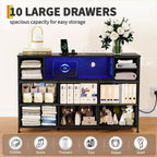 Commode en tissu à 10 tiroirs, étagères ouvertes, meuble de rangement moderne, pour chambre, salon, couloir