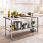 Heavy-Duty 60x30 Stainless Steel Work Table with Adjustable Shelf, NSF Certified, 520lb Capacity, Easy-Clean Surface for Commercial & Home Kitchens