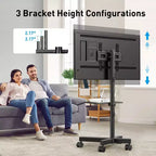 Chariot TV mobile PERLESMITH avec roues pour TV LCD/LED/OLED de 23 à 60 pouces, étagère réglable en hauteur, supporte jusqu'à 40 kg, VESA max 400x400mm