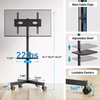 Chariot TV mobile PERLESMITH avec roues pour TV LCD/LED/OLED de 23 à 60 pouces, étagère réglable en hauteur, supporte jusqu'à 40 kg, VESA max 400x400mm