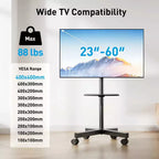 Chariot TV mobile PERLESMITH avec roues pour TV LCD/LED/OLED de 23 à 60 pouces, étagère réglable en hauteur, supporte jusqu'à 40 kg, VESA max 400x400mm