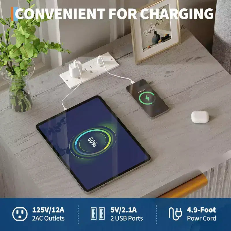 Table de chevet avec station de recharge, tiroirs et étagère ouverte, table de chevet moderne en bois pour chambre à coucher/salon/bureau