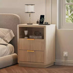 Table de chevet avec station de recharge, tiroirs et étagère ouverte, table de chevet moderne en bois pour chambre à coucher/salon/bureau