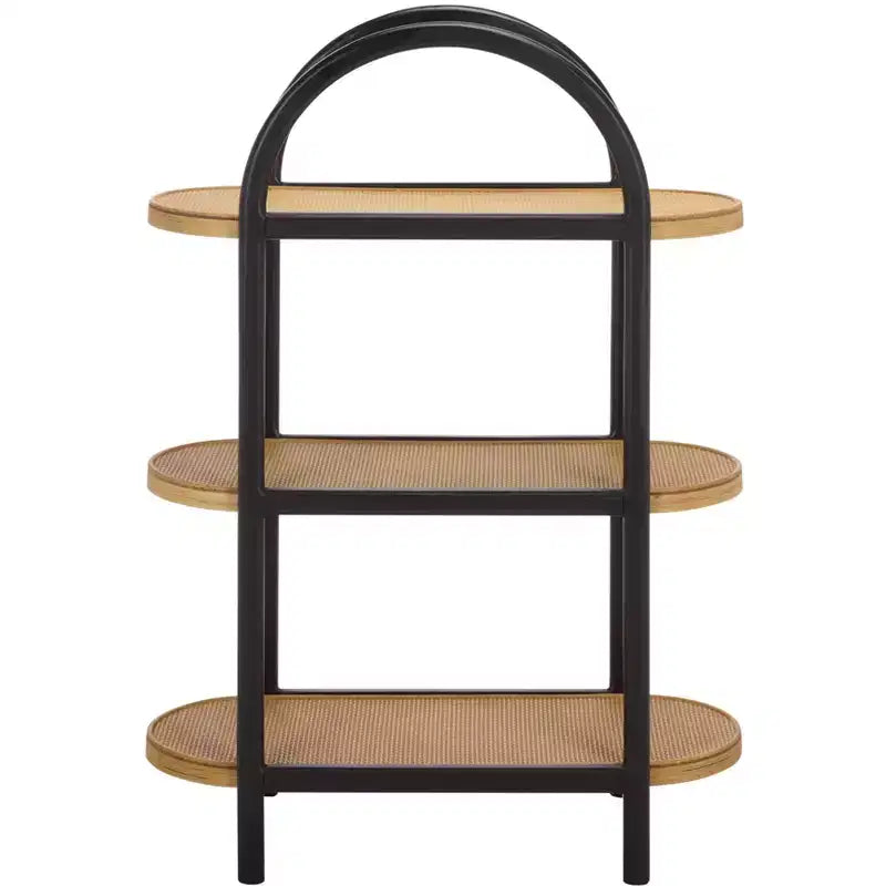 Wilson Wood & PE Rattan Storage Shelf - Black/Brown - SEI