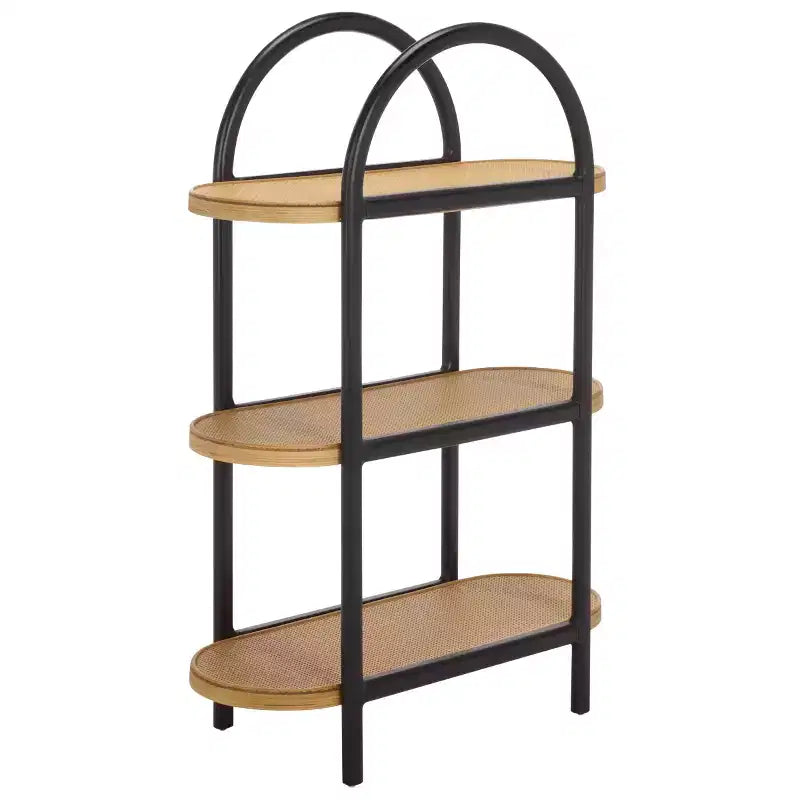 Étagère de rangement en bois de Wilson et rotin PE - Noir/Brun - SEI