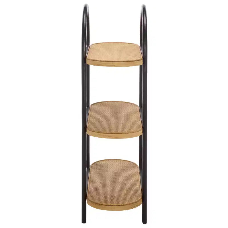 Étagère de rangement en bois de Wilson et rotin PE - Noir/Brun - SEI