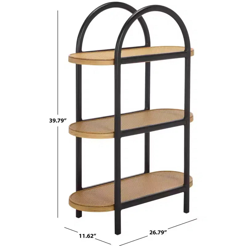 Étagère de rangement en bois de Wilson et rotin PE - Noir/Brun - SEI