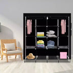 Karl Home 12-Cube Portable Closet Wardrobe with 2 Hanging Rods & 4 Side Pockets, 4-Tier Non-Woven Fabric Storage Organizer Black