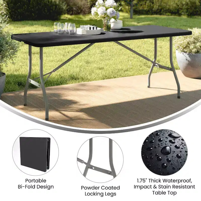 Flash Furniture Table pliante en plastique de 1,8 m à deux volets