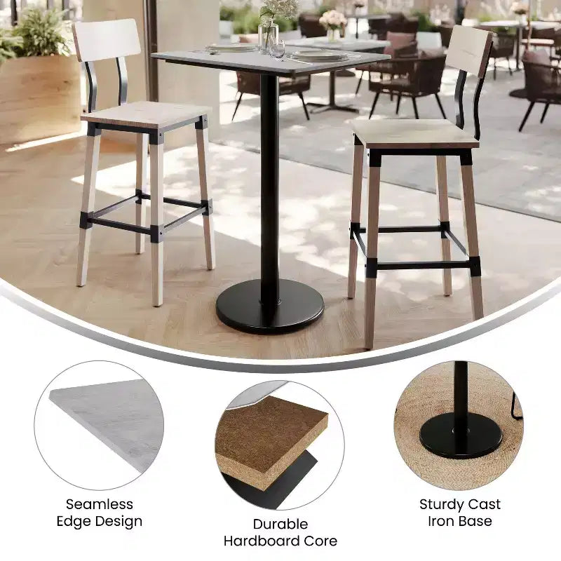 Plateau de table Flash Furniture Acadia avec technologie HPL TopGuard et base hauteur bar