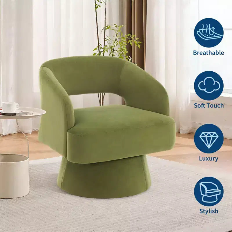 Fauteuil d'appoint moderne pivotant à 360° en velours, fauteuil rembourré avec dossier rayé et rembourrage moelleux, fauteuil de salon rond et confortable