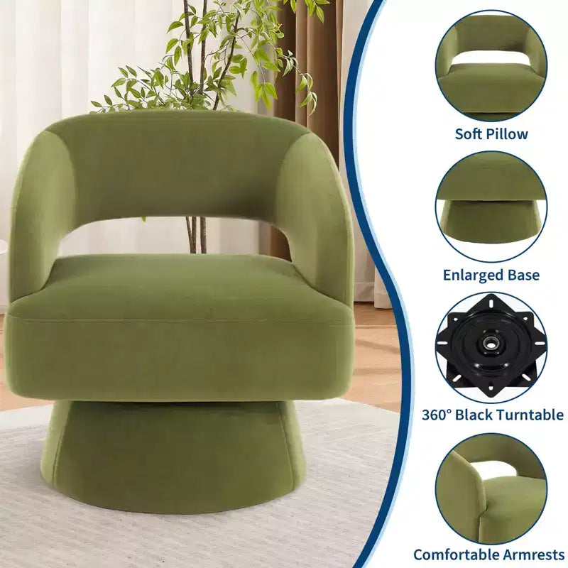 Fauteuil d'appoint moderne pivotant à 360° en velours, fauteuil rembourré avec dossier rayé et rembourrage moelleux, fauteuil de salon rond et confortable