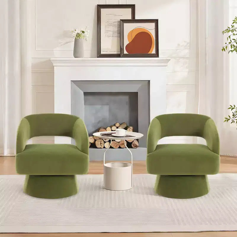 Fauteuil d'appoint moderne pivotant à 360° en velours, fauteuil rembourré avec dossier rayé et rembourrage moelleux, fauteuil de salon rond et confortable