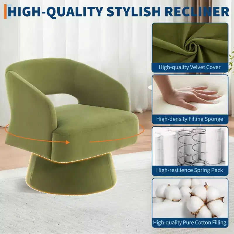 Fauteuil d'appoint moderne pivotant à 360° en velours, fauteuil rembourré avec dossier rayé et rembourrage moelleux, fauteuil de salon rond et confortable