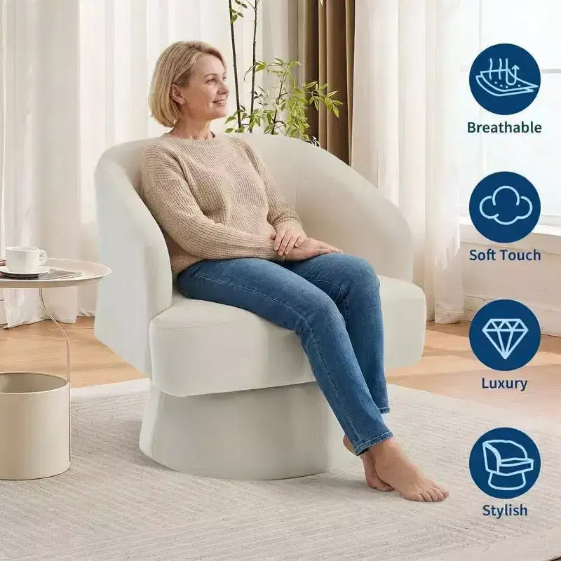 Fauteuil d'appoint moderne pivotant à 360° en velours, fauteuil rembourré avec dossier rayé et rembourrage moelleux, fauteuil de salon rond et confortable