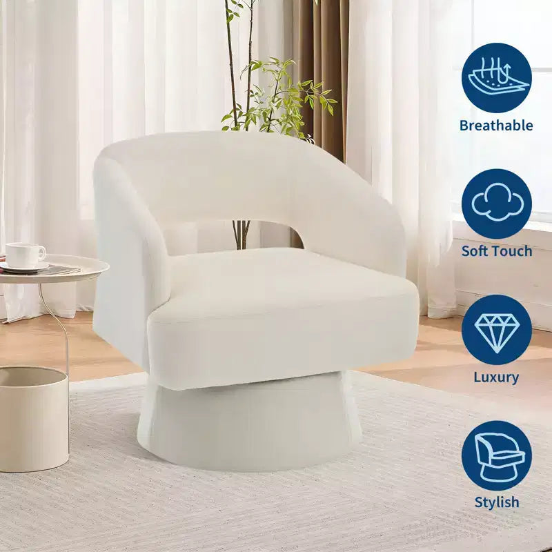 Fauteuil d'appoint moderne pivotant à 360° en velours, fauteuil rembourré avec dossier rayé et rembourrage moelleux, fauteuil de salon rond et confortable
