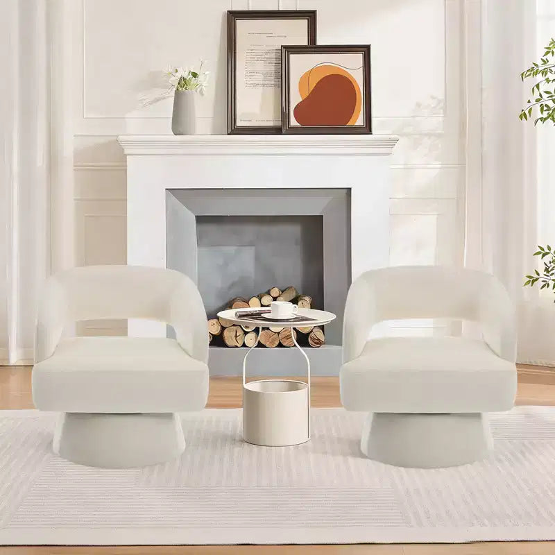 Fauteuil d'appoint moderne pivotant à 360° en velours, fauteuil rembourré avec dossier rayé et rembourrage moelleux, fauteuil de salon rond et confortable