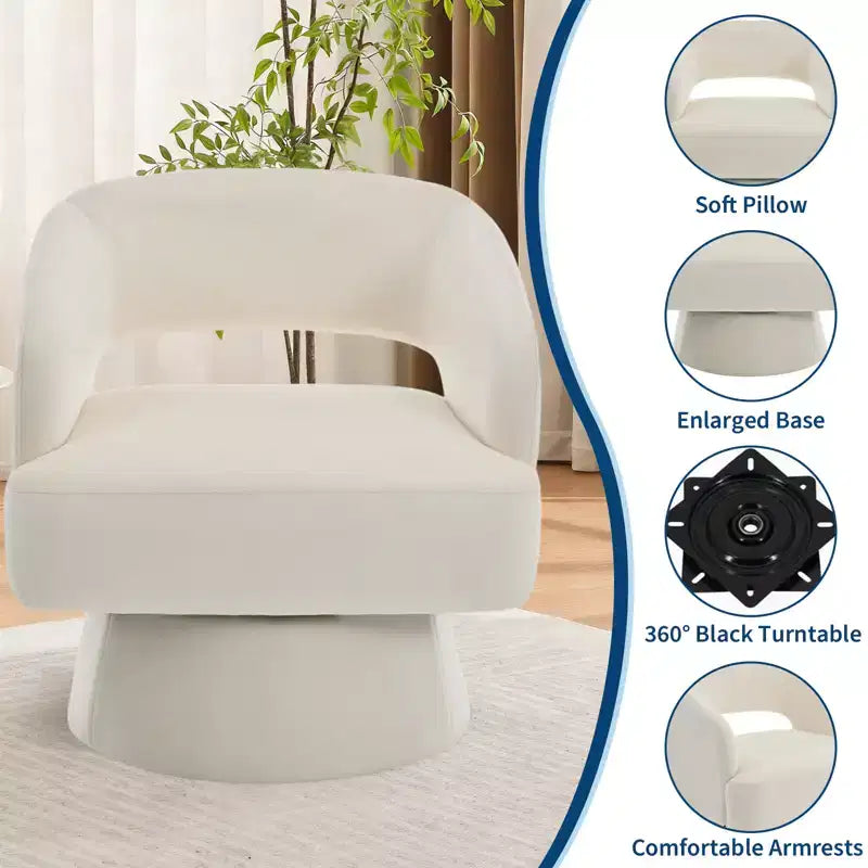 Fauteuil d'appoint moderne pivotant à 360° en velours, fauteuil rembourré avec dossier rayé et rembourrage moelleux, fauteuil de salon rond et confortable